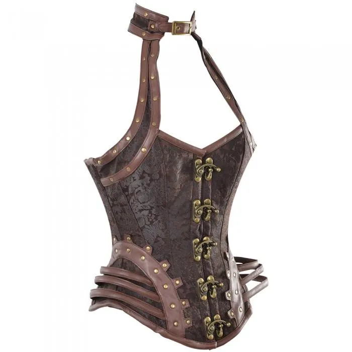 Daley Brown Steampunk Corset With Hip Straps And Neckholder