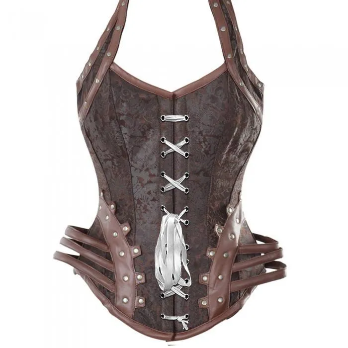 Daley Brown Steampunk Corset With Hip Straps And Neckholder