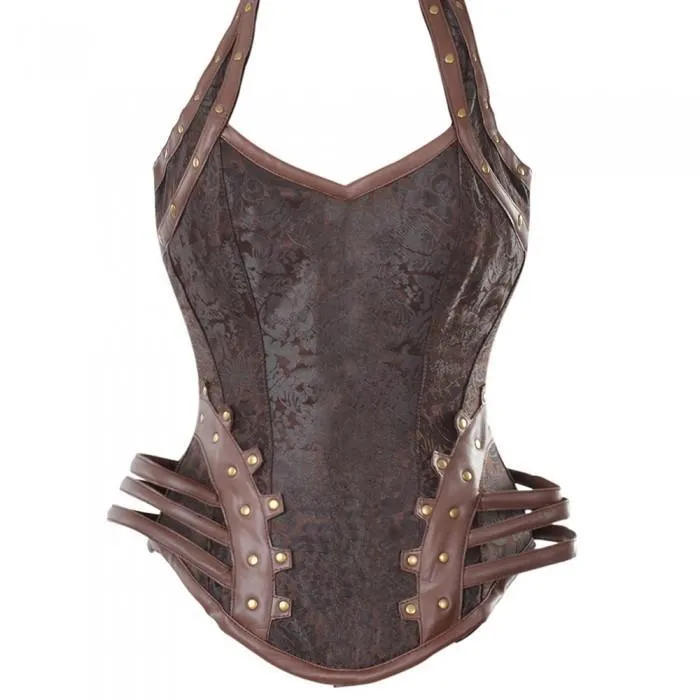 Daley Brown Steampunk Corset With Hip Straps And Neckholder