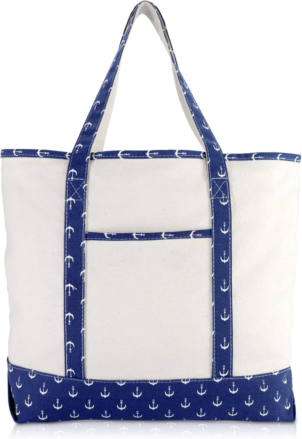 DALIX 22" Shopping Tote Bag Heavy Cotton Canvas (Zippered) Navy Blue Anchor