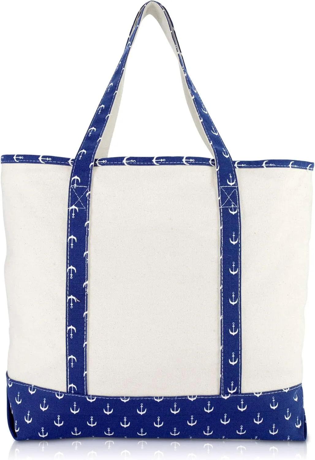 DALIX 22" Shopping Tote Bag Heavy Cotton Canvas (Zippered) Navy Blue Anchor