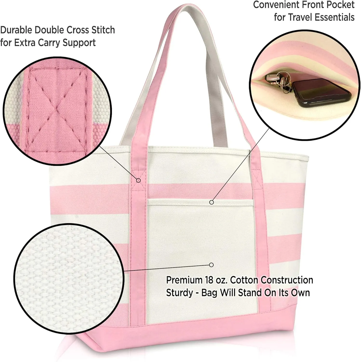 DALIX Flamingo Striped Canvas Tote Bag Premium Cotton