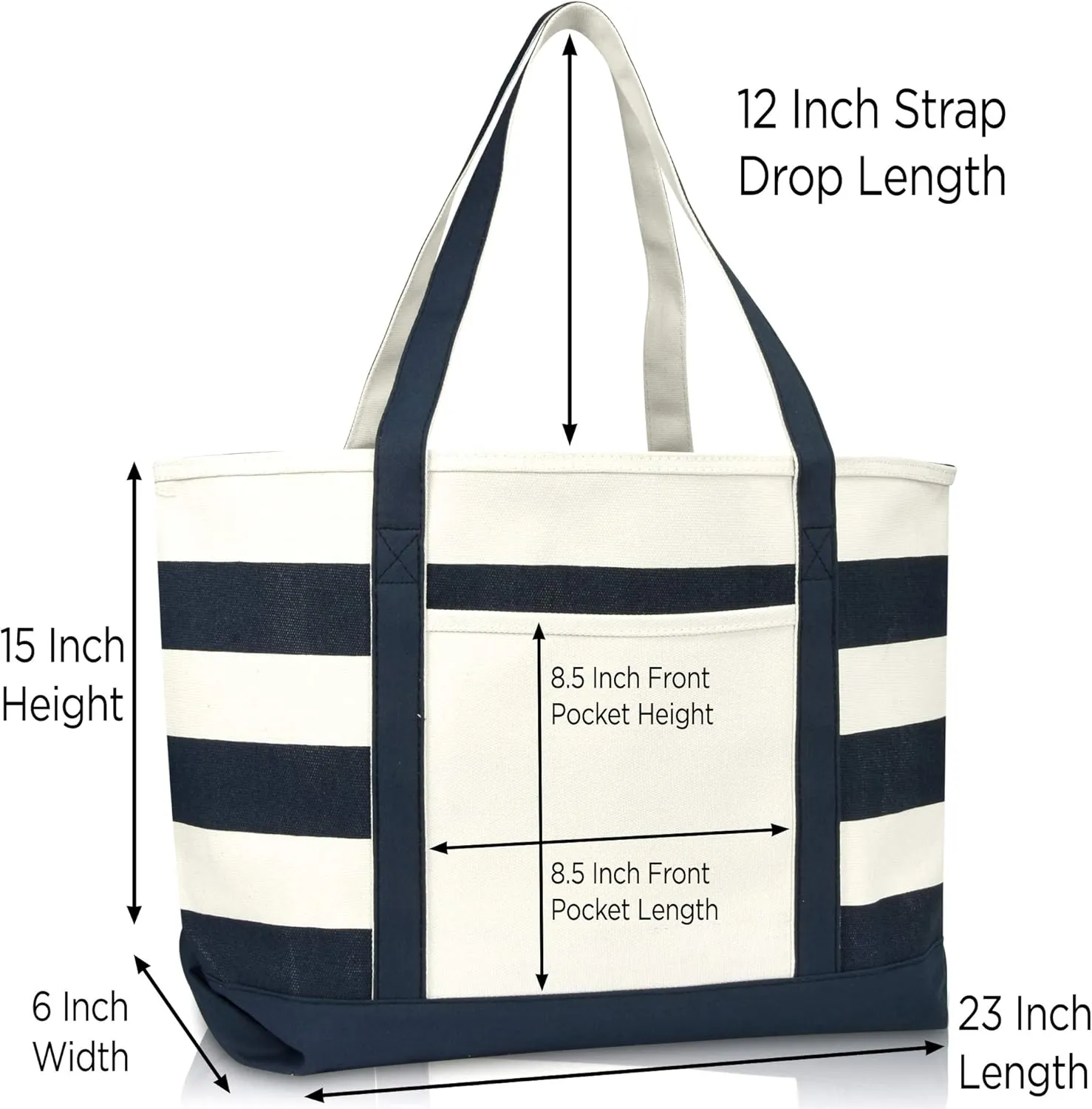 DALIX Flamingo Striped Canvas Tote Bag Premium Cotton