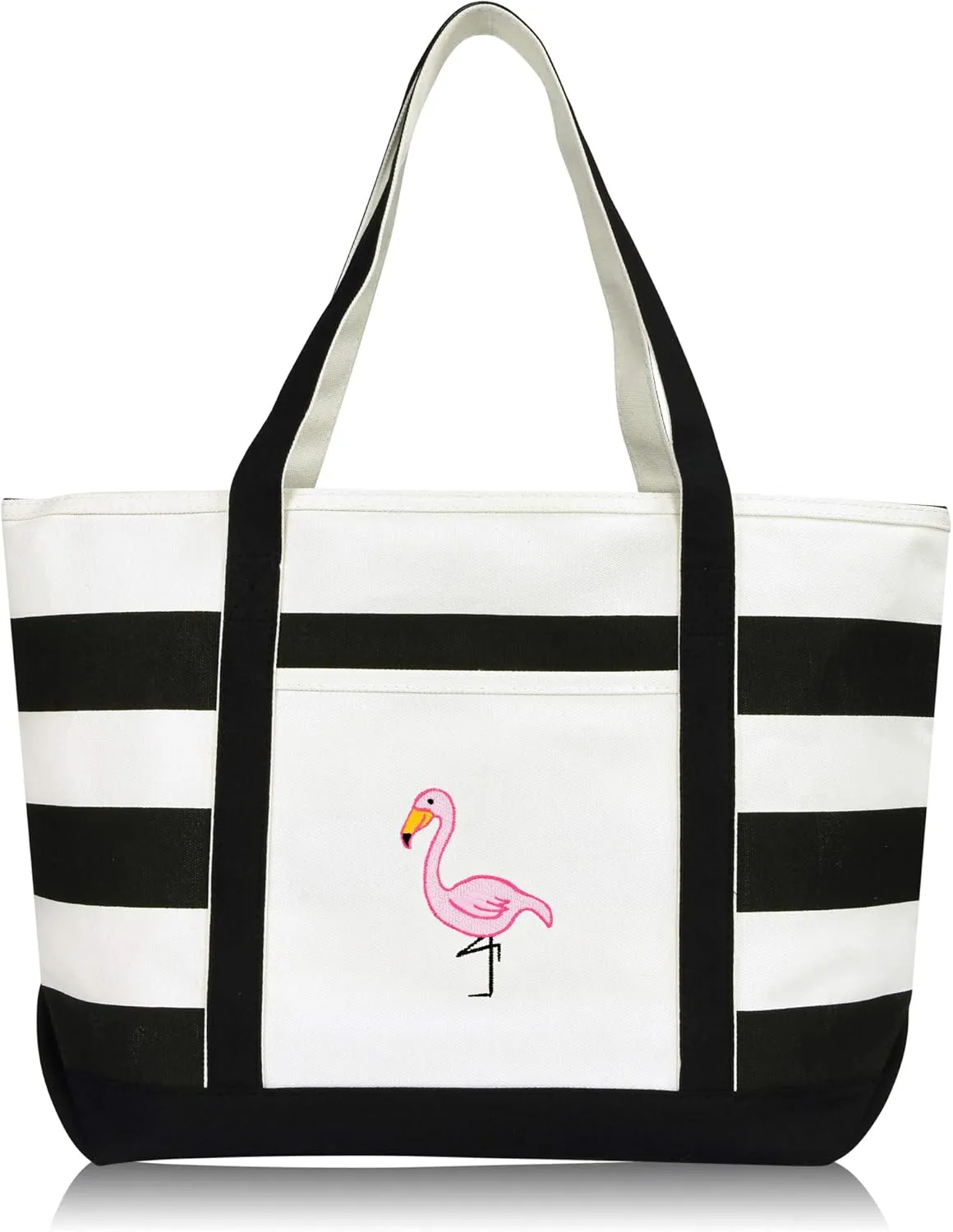 DALIX Flamingo Striped Canvas Tote Bag Premium Cotton