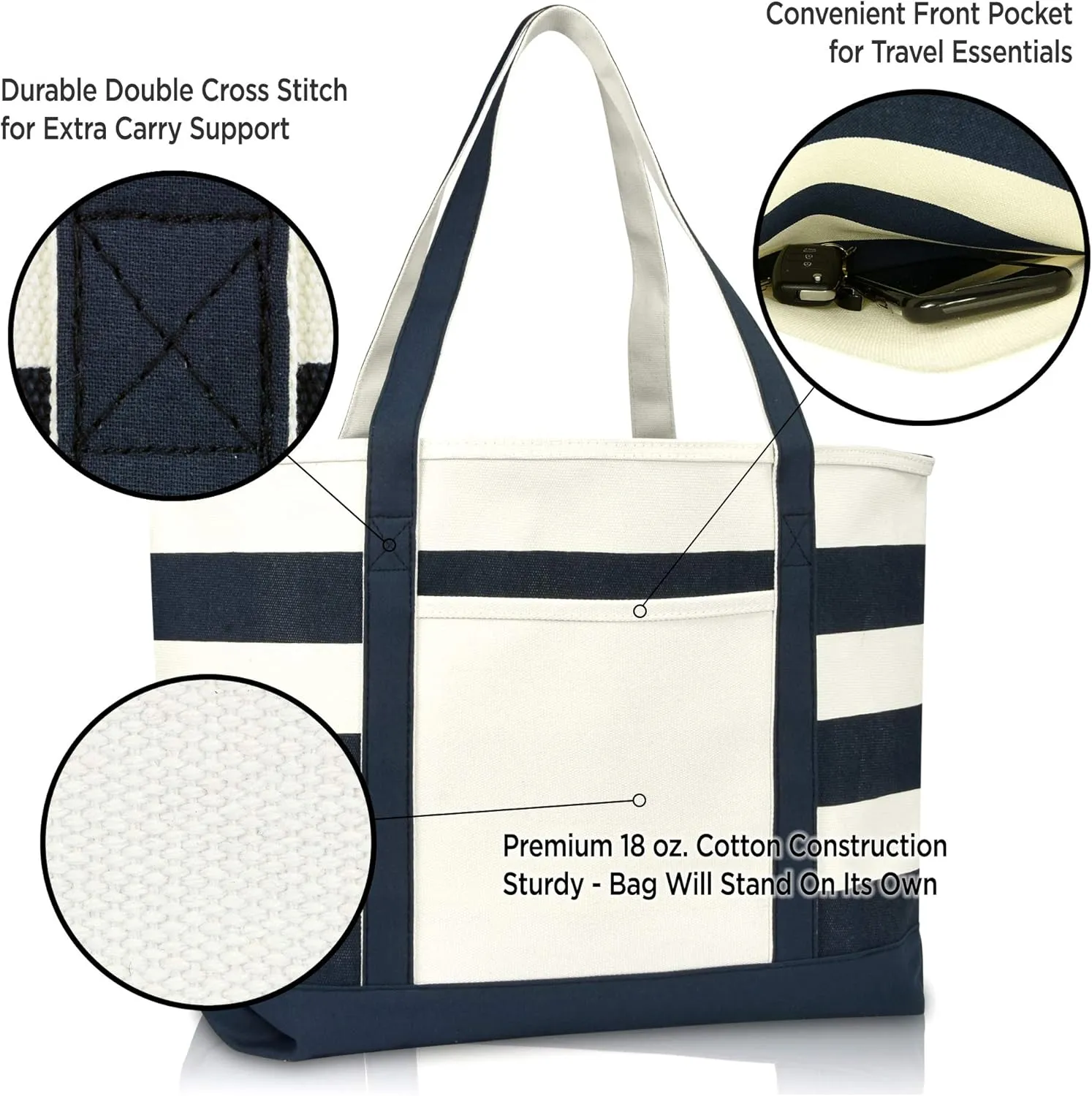 DALIX Flamingo Striped Canvas Tote Bag Premium Cotton