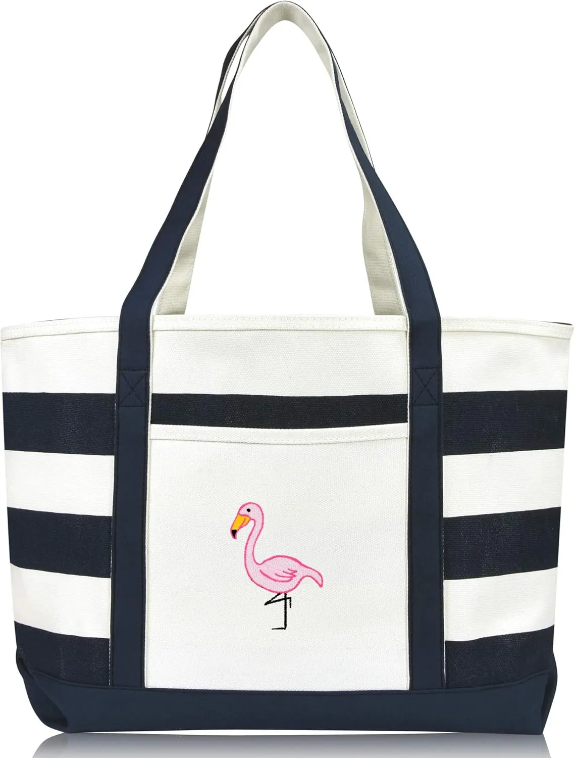 DALIX Flamingo Striped Canvas Tote Bag Premium Cotton