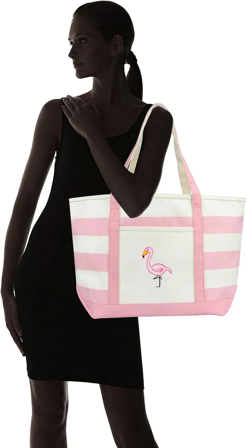 DALIX Flamingo Striped Canvas Tote Bag Premium Cotton