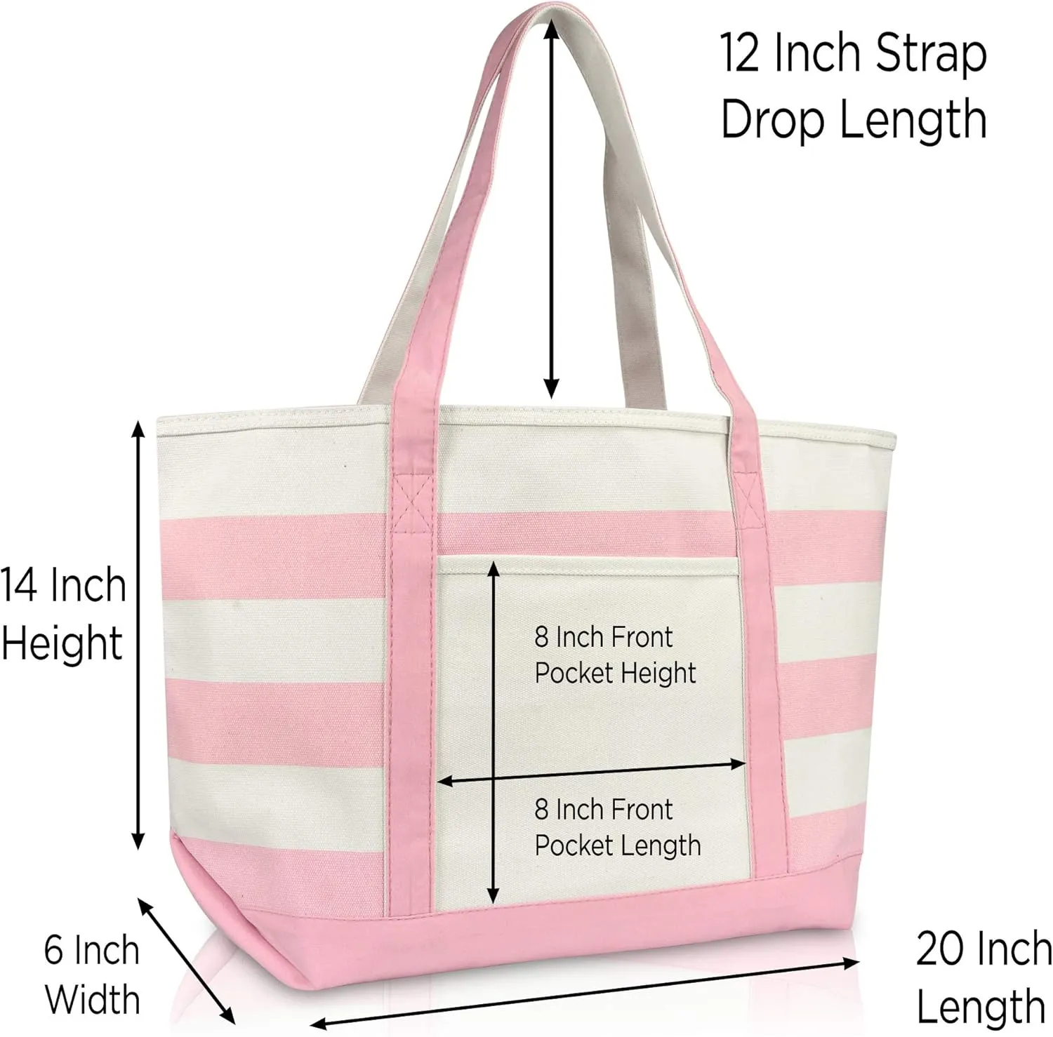 DALIX Flamingo Striped Canvas Tote Bag Premium Cotton