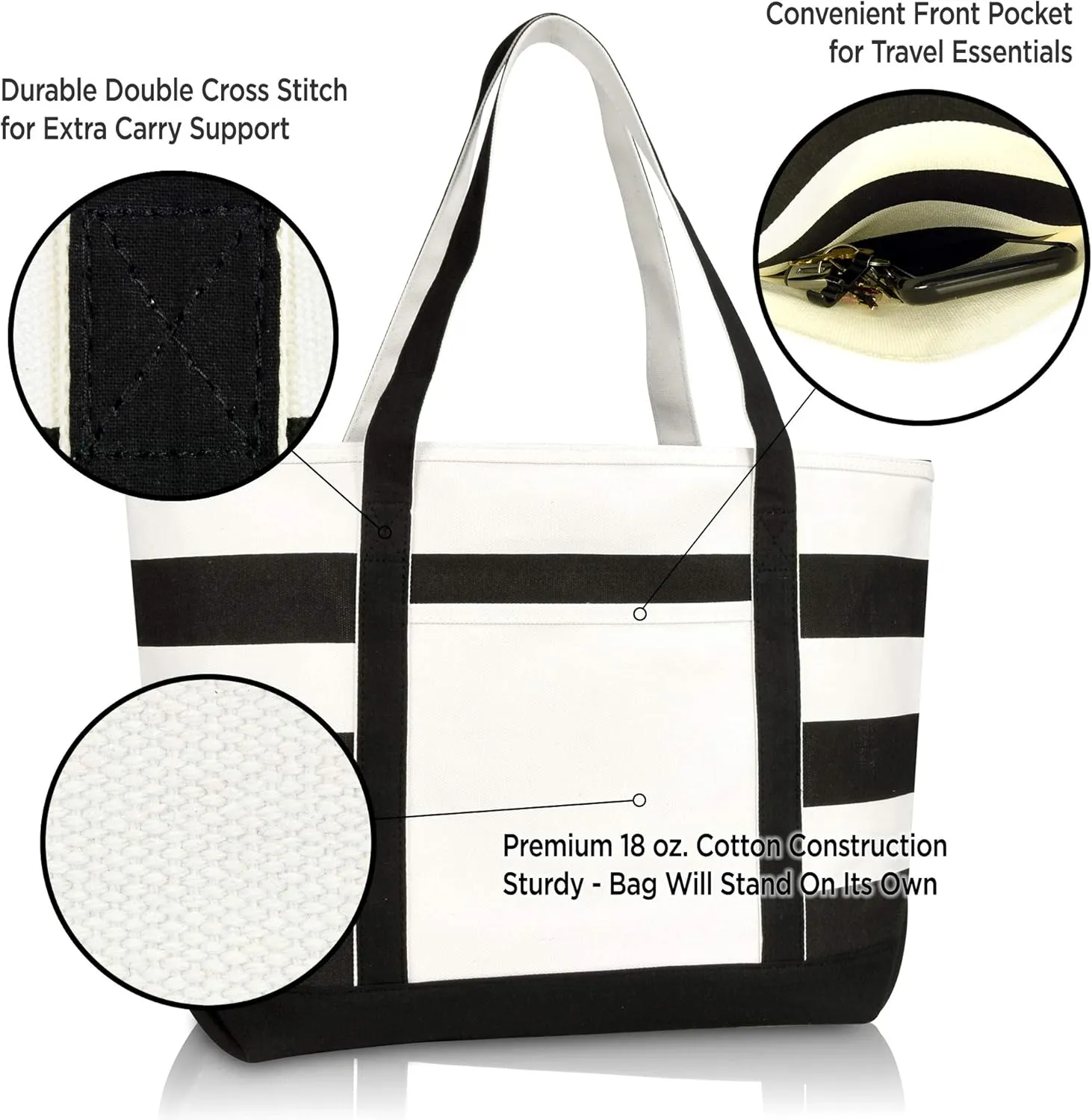 DALIX Flamingo Striped Canvas Tote Bag Premium Cotton