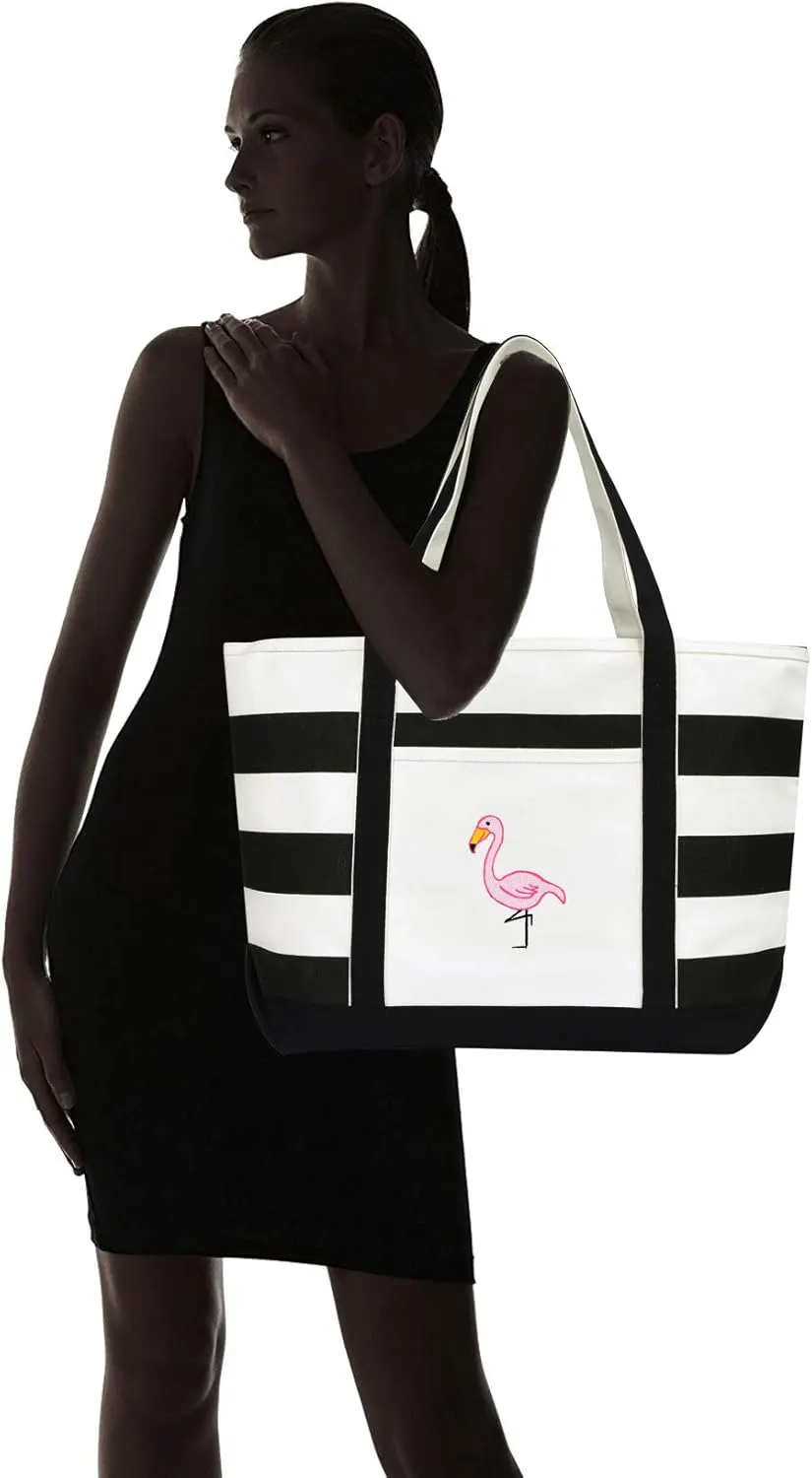 DALIX Flamingo Striped Canvas Tote Bag Premium Cotton