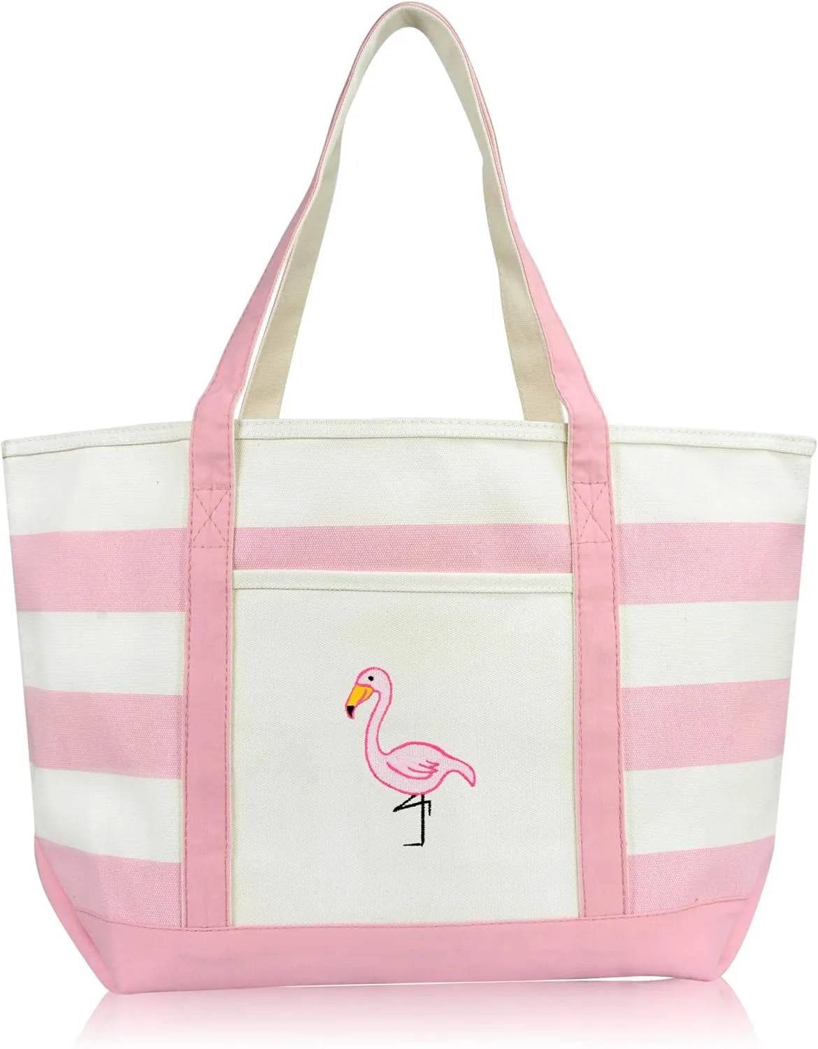 DALIX Flamingo Striped Canvas Tote Bag Premium Cotton