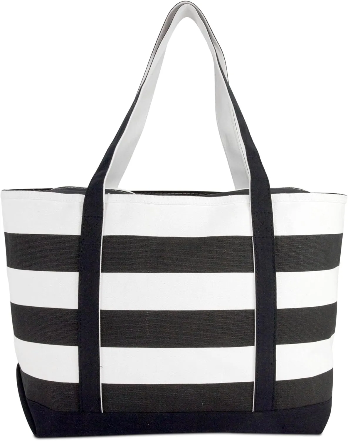 DALIX Striped Boat Bag Premium Cotton Canvas Tote in Black