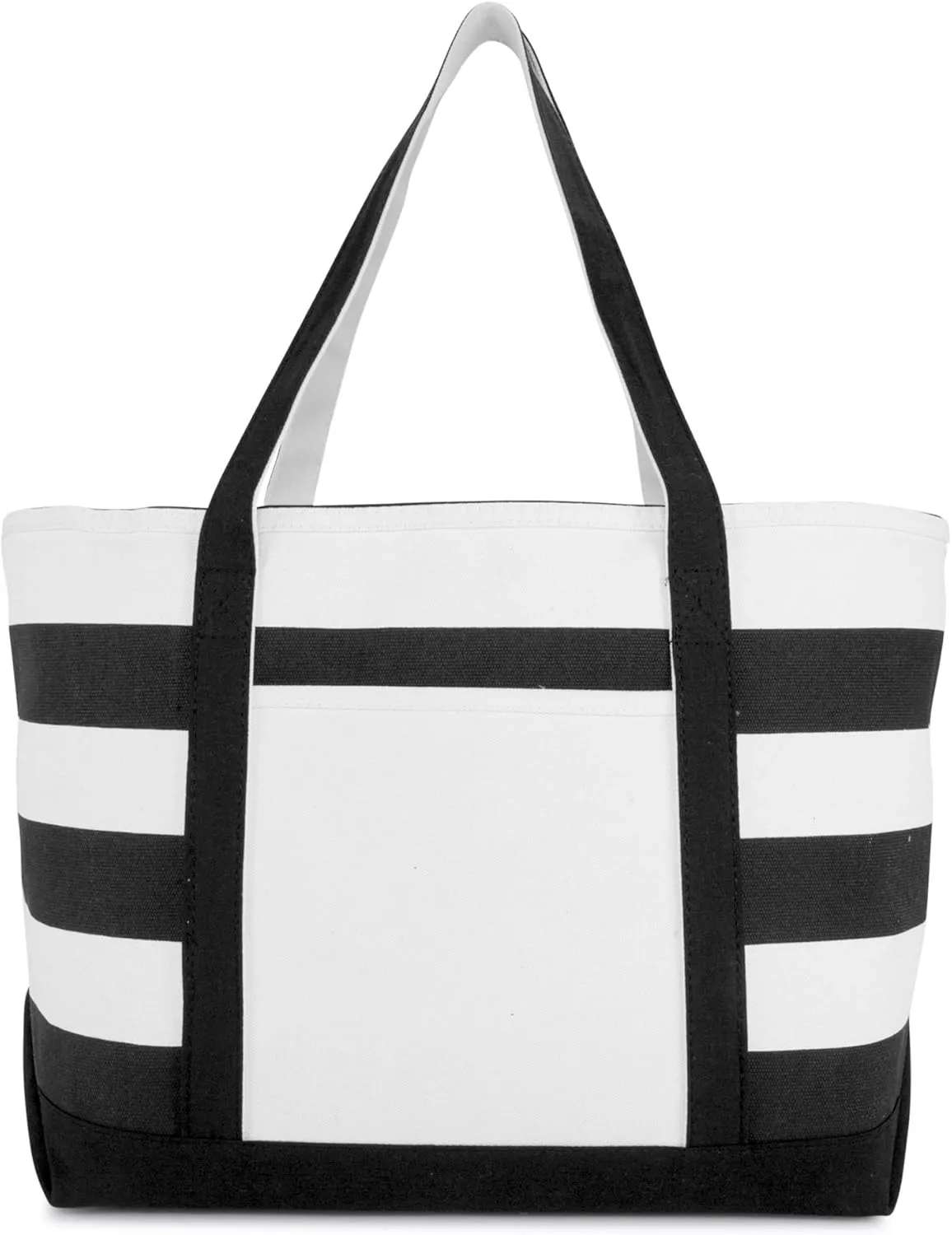 DALIX Striped Boat Bag Premium Cotton Canvas Tote in Black