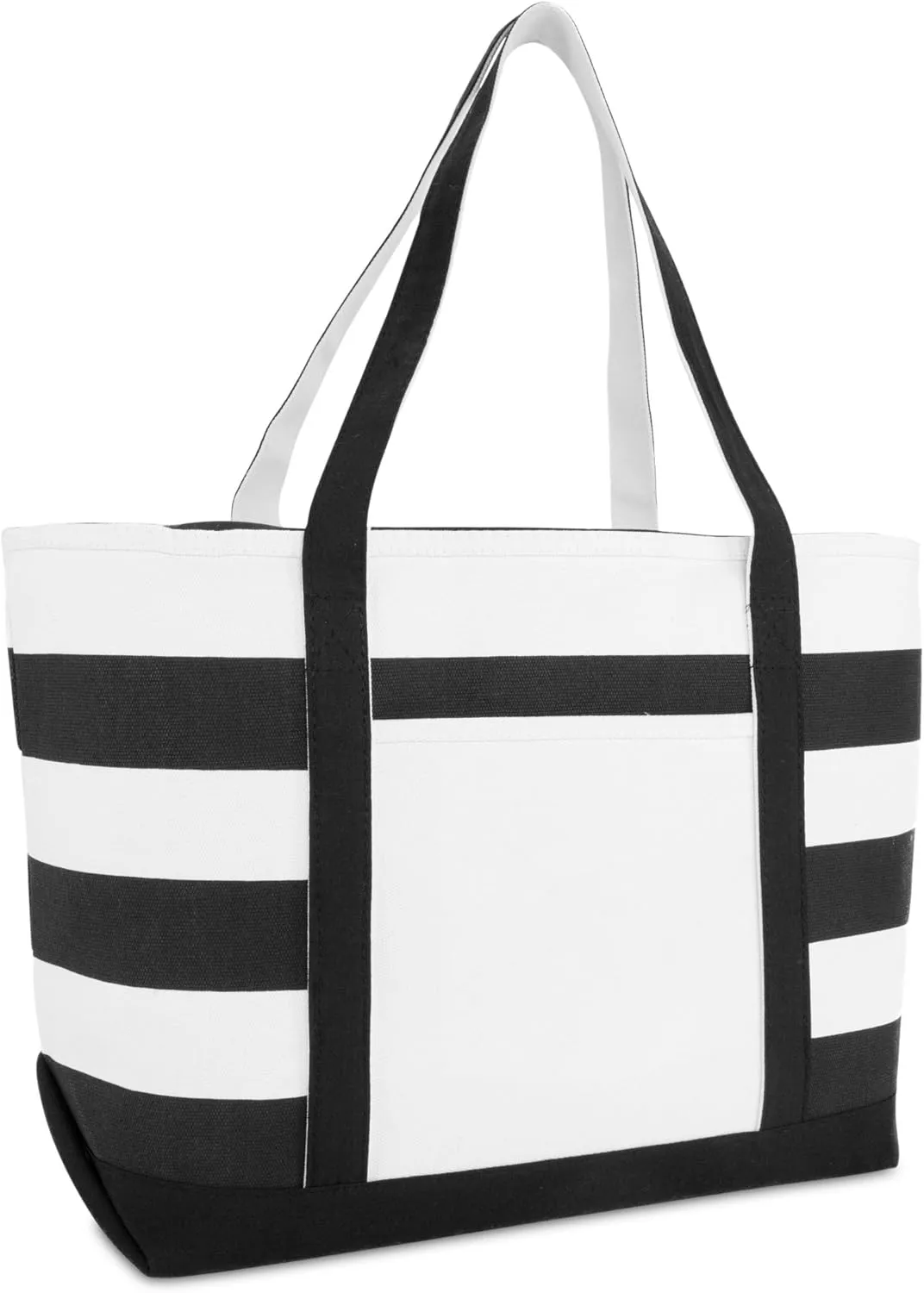 DALIX Striped Boat Bag Premium Cotton Canvas Tote in Black