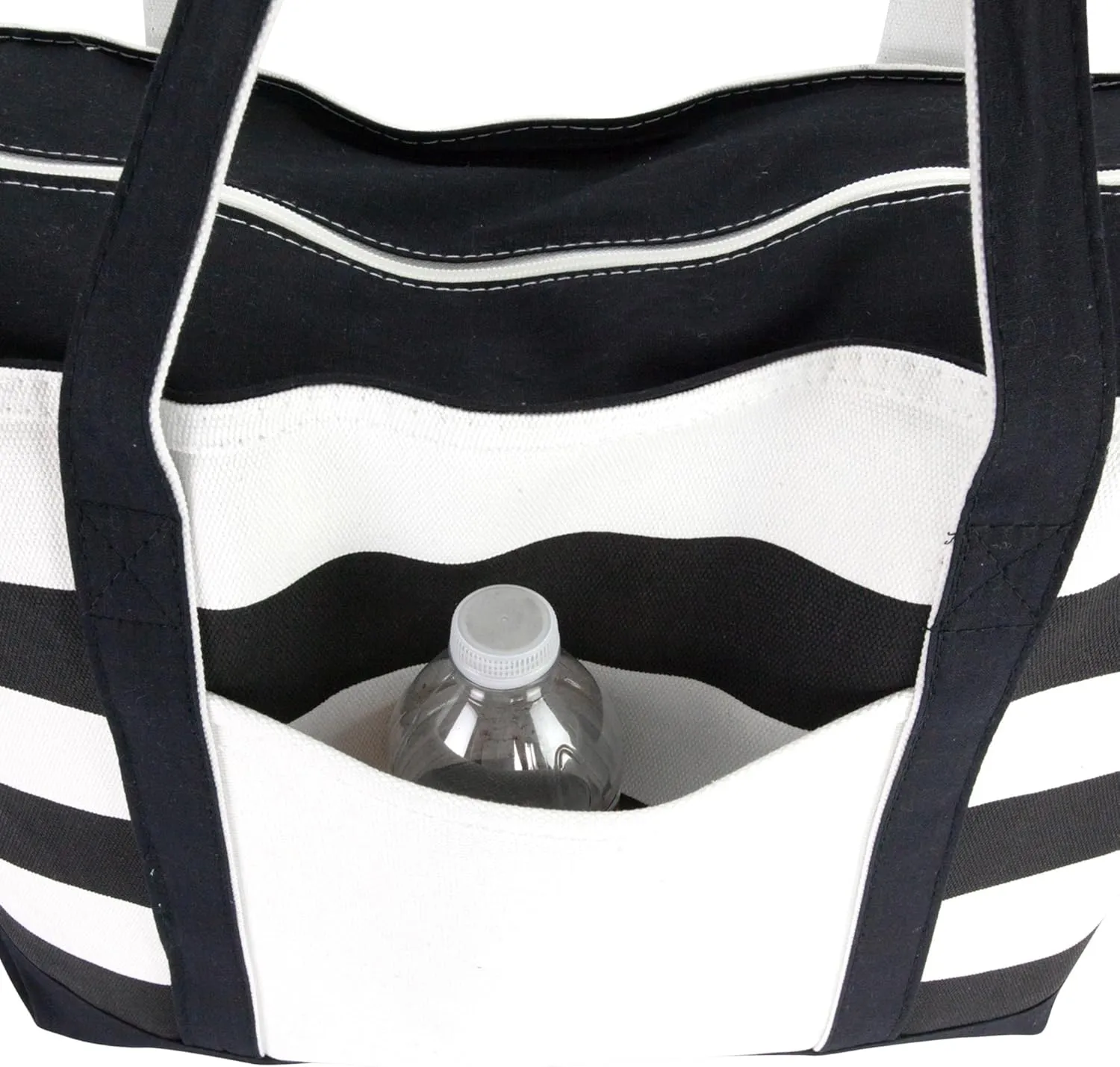 DALIX Striped Boat Bag Premium Cotton Canvas Tote in Black