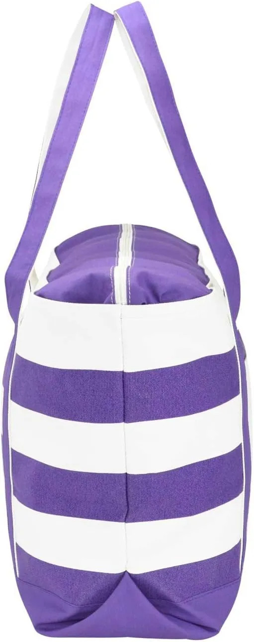 DALIX Striped Boat Bag Premium Cotton Canvas Tote in Purple