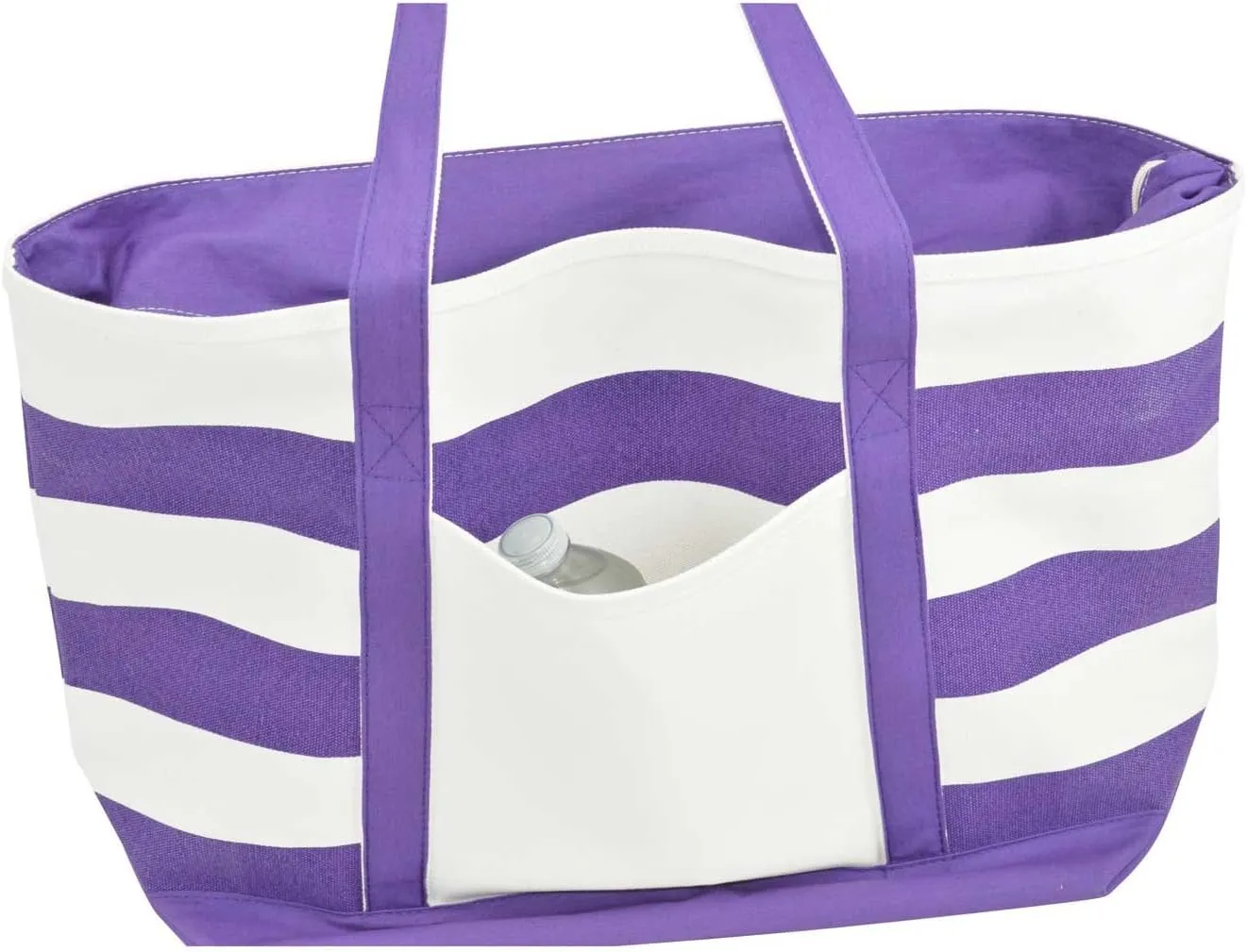 DALIX Striped Boat Bag Premium Cotton Canvas Tote in Purple