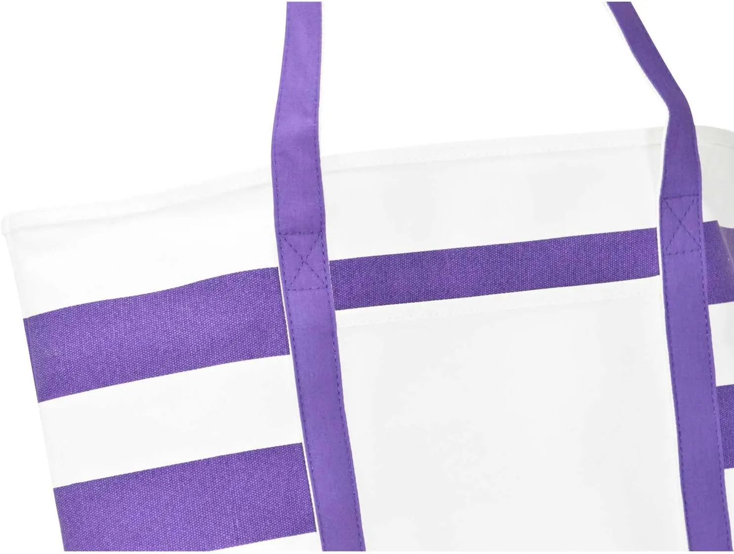DALIX Striped Boat Bag Premium Cotton Canvas Tote in Purple