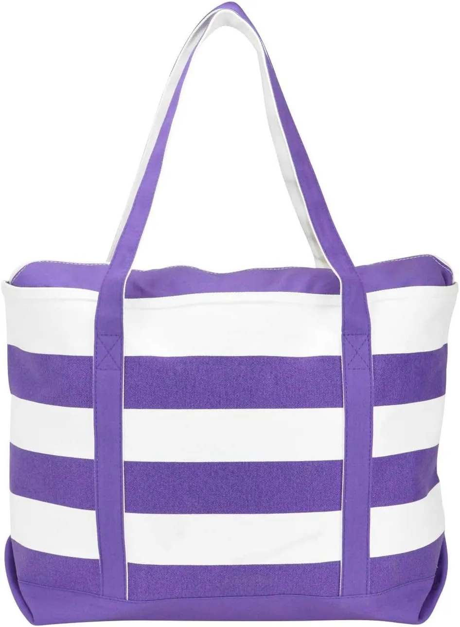 DALIX Striped Boat Bag Premium Cotton Canvas Tote in Purple