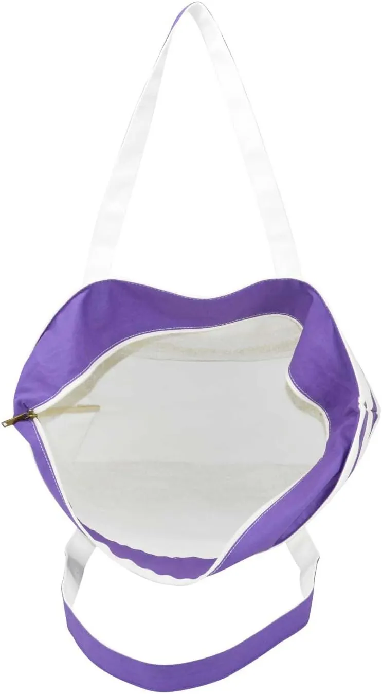 DALIX Striped Boat Bag Premium Cotton Canvas Tote in Purple