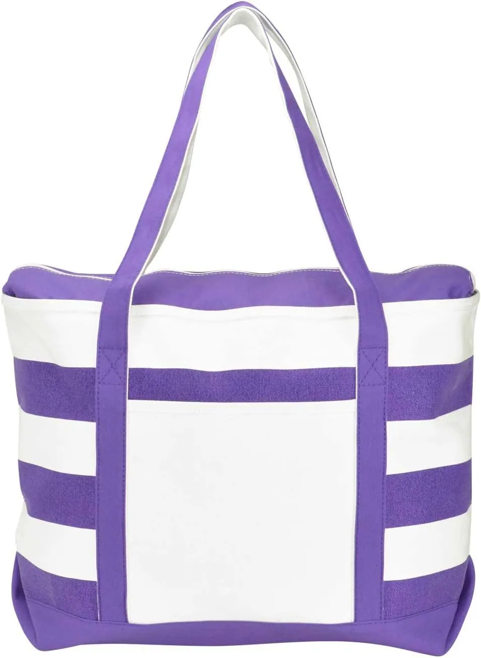DALIX Striped Boat Bag Premium Cotton Canvas Tote in Purple