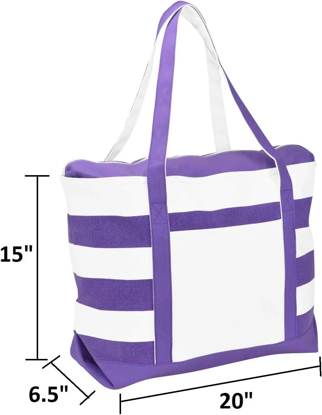 DALIX Striped Boat Bag Premium Cotton Canvas Tote in Purple