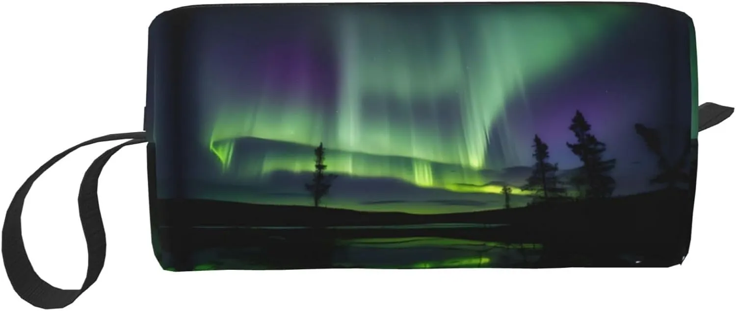Dark Northern Lights print Travel Cosmetic Bag Gifts for Women Portable Make Up Bags for Women Mother Sister