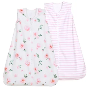 david's kids Micro Fleece Baby Sleep Sack 18-24 Months, Soft Warm Baby Wearable Blankets with 2-Way Zipper, 2 Pack Comfy Sleeping Bags for Toddler Girls Neutral, X-Large Size, Floral Flowers