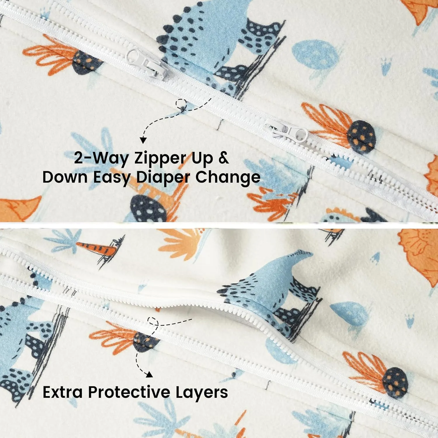 david's kids Micro Fleece Baby Sleep Sack 6-12 Months, Soft Warm Baby Wearable Blankets with 2-Way Zipper, 2 Pack Comfy Sleeping Bags for Infant Newborn Boys Girls Neutral, Medium Size, Dinosaur