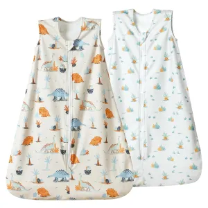 david's kids Micro Fleece Baby Sleep Sack 6-12 Months, Soft Warm Baby Wearable Blankets with 2-Way Zipper, 2 Pack Comfy Sleeping Bags for Infant Newborn Boys Girls Neutral, Medium Size, Dinosaur