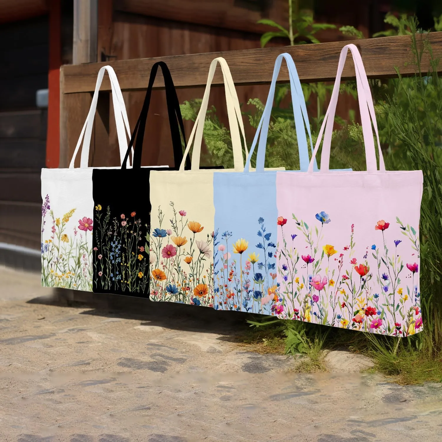 Decohim Multiple Packs Floral Japanese Print Canvas Tote Bag Reusable Grocery Bags Gifts for Women Girls Birthday Christmas