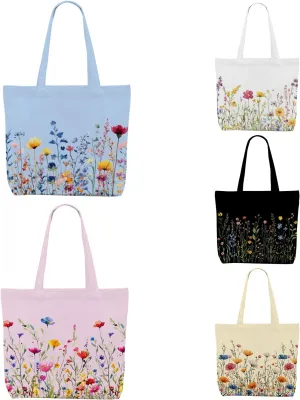 Decohim Multiple Packs Floral Japanese Print Canvas Tote Bag Reusable Grocery Bags Gifts for Women Girls Birthday Christmas