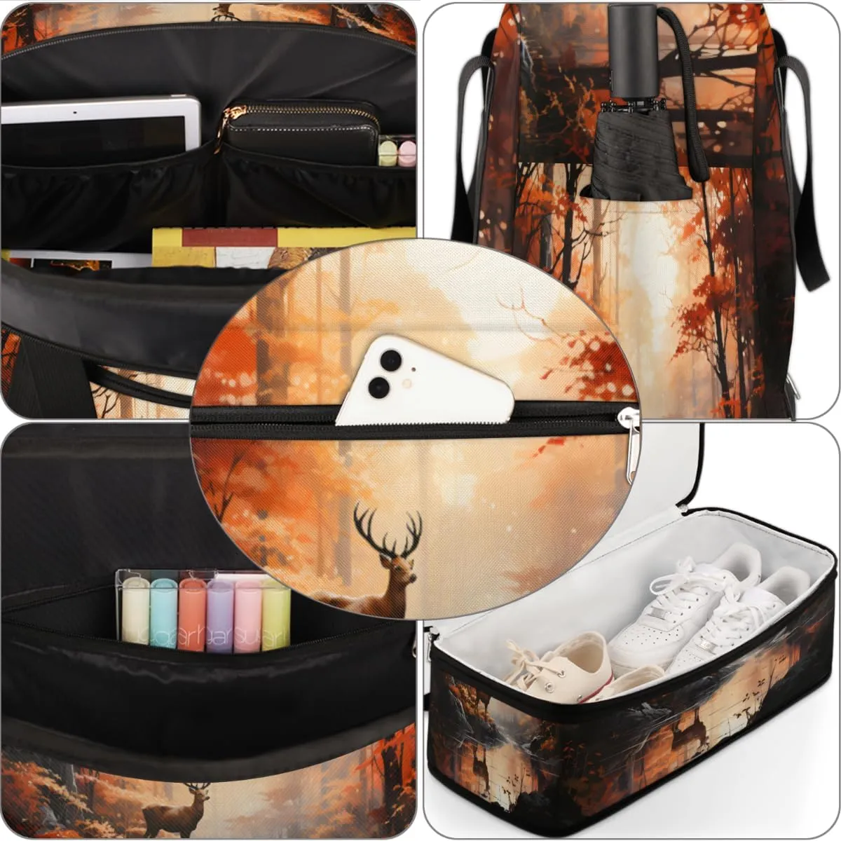 Deer Animal Print Foldable Travel Duffel Bag Overnight Weekender Bag with Shoes Compartment Sports Gym Bag for Men Women