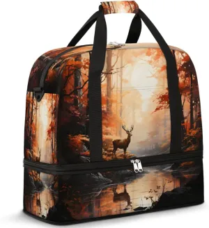 Deer Animal Print Foldable Travel Duffel Bag Overnight Weekender Bag with Shoes Compartment Sports Gym Bag for Men Women