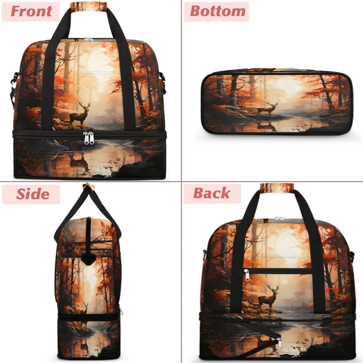 Deer Animal Print Foldable Travel Duffel Bag Overnight Weekender Bag with Shoes Compartment Sports Gym Bag for Men Women