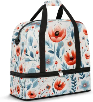 Delicate Print Retro Flowers Travel Duffle Bag, Collapsible Travel Bag Sports Gym Bag With Shoes Compartment Weekender Bag Overnight Bag For Women Men