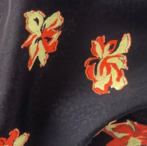 Designer Mid-Weight Floral Vermilion & Daffodil Viscose Blend Fil Coupé Brocade (Made in Italy)