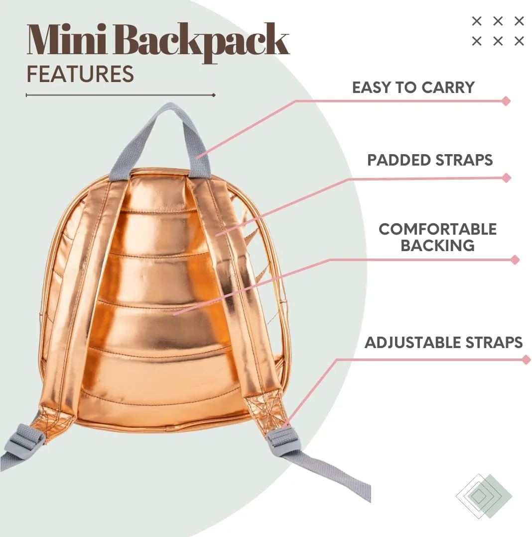 Designer Mini Backpack, Vegan Leather, Perfect for Women, Men, Boys, Girls, Stylish for kids ages 3  (Gold)
