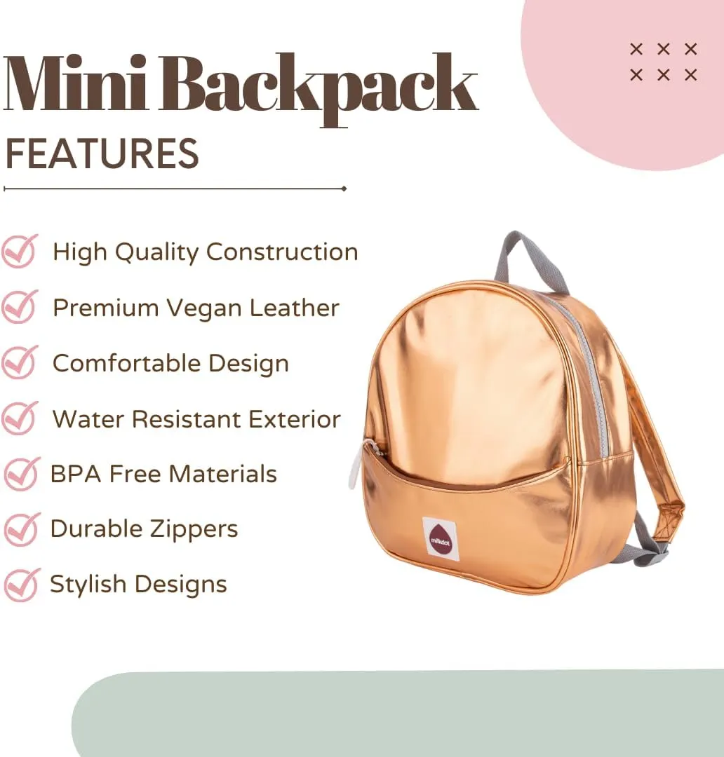 Designer Mini Backpack, Vegan Leather, Perfect for Women, Men, Boys, Girls, Stylish for kids ages 3  (Gold)