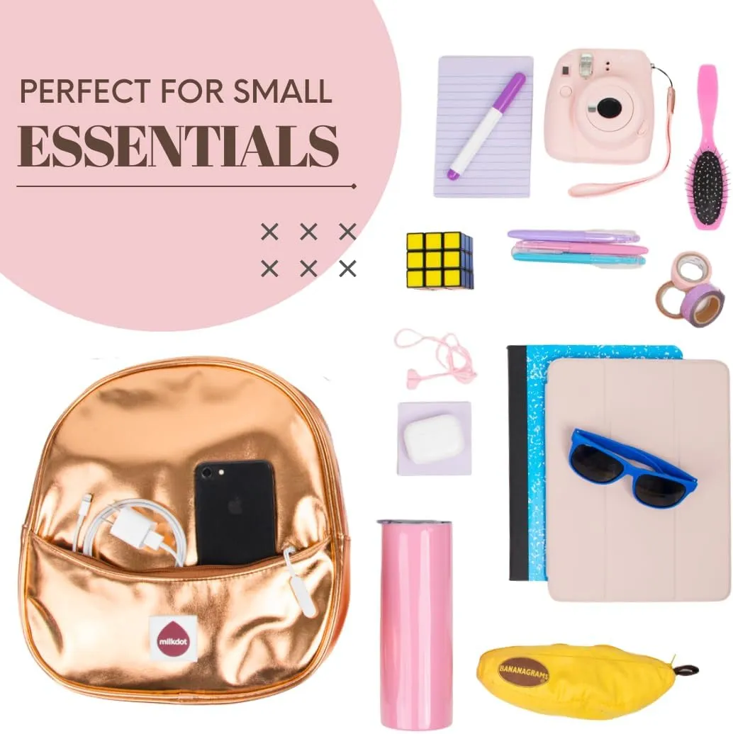 Designer Mini Backpack, Vegan Leather, Perfect for Women, Men, Boys, Girls, Stylish for kids ages 3  (Gold)