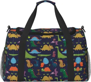 Dinosaur Palm Leaf print Large Canvas Travel Duffel Bag Weekender Bags for Women Overnight Bag Carry On Tote Bag