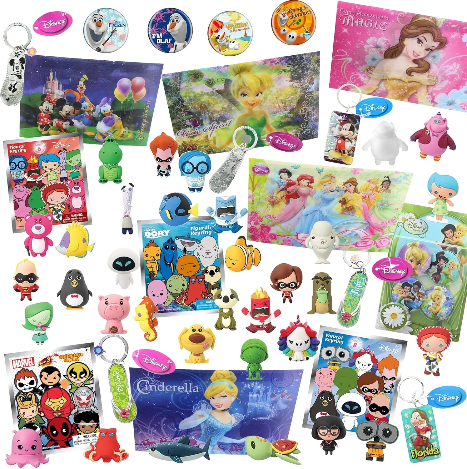 Disney World of Disney Looksee Blind Bags Box | Includes 7 Official Disney Themed Blind Bags for Girls and Boys | Random Disney, Pixar, and Marvel Themed Keychains & Disney Buttons