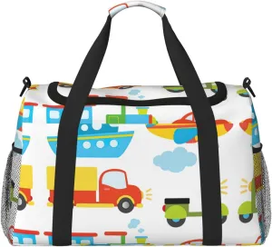 Diversified transportation print Large Canvas Travel Duffel Bag Weekender Bags for Women Overnight Bag Carry On Tote Bag