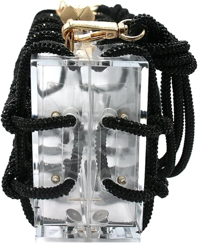 DJBM Clear Acrylic Clutch Sparkle Rhinestone Evening Bag Glitter Crystal-Embellished Rope Knot Handbag Purse for Party Prom