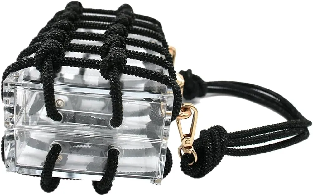DJBM Clear Acrylic Clutch Sparkle Rhinestone Evening Bag Glitter Crystal-Embellished Rope Knot Handbag Purse for Party Prom