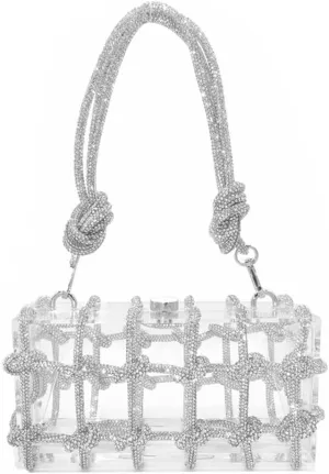 DJBM Clear Acrylic Clutch Sparkle Rhinestone Evening Bag Glitter Crystal-Embellished Rope Knot Handbag Purse for Party Prom