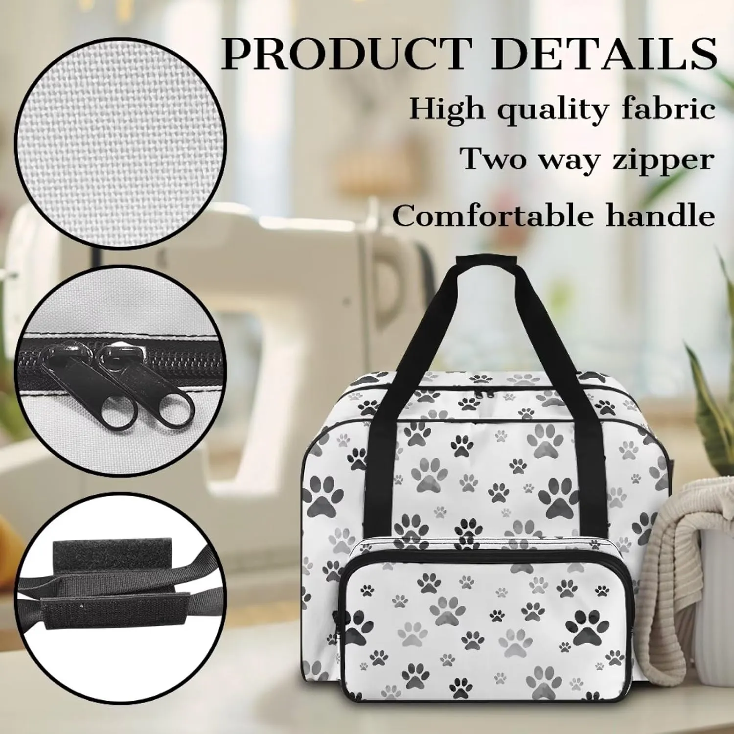 Dog Paw American Home Sewing Bag Tote Bag Organizer Sewing Supplies and Accessories，Fits Most Sewing Machines