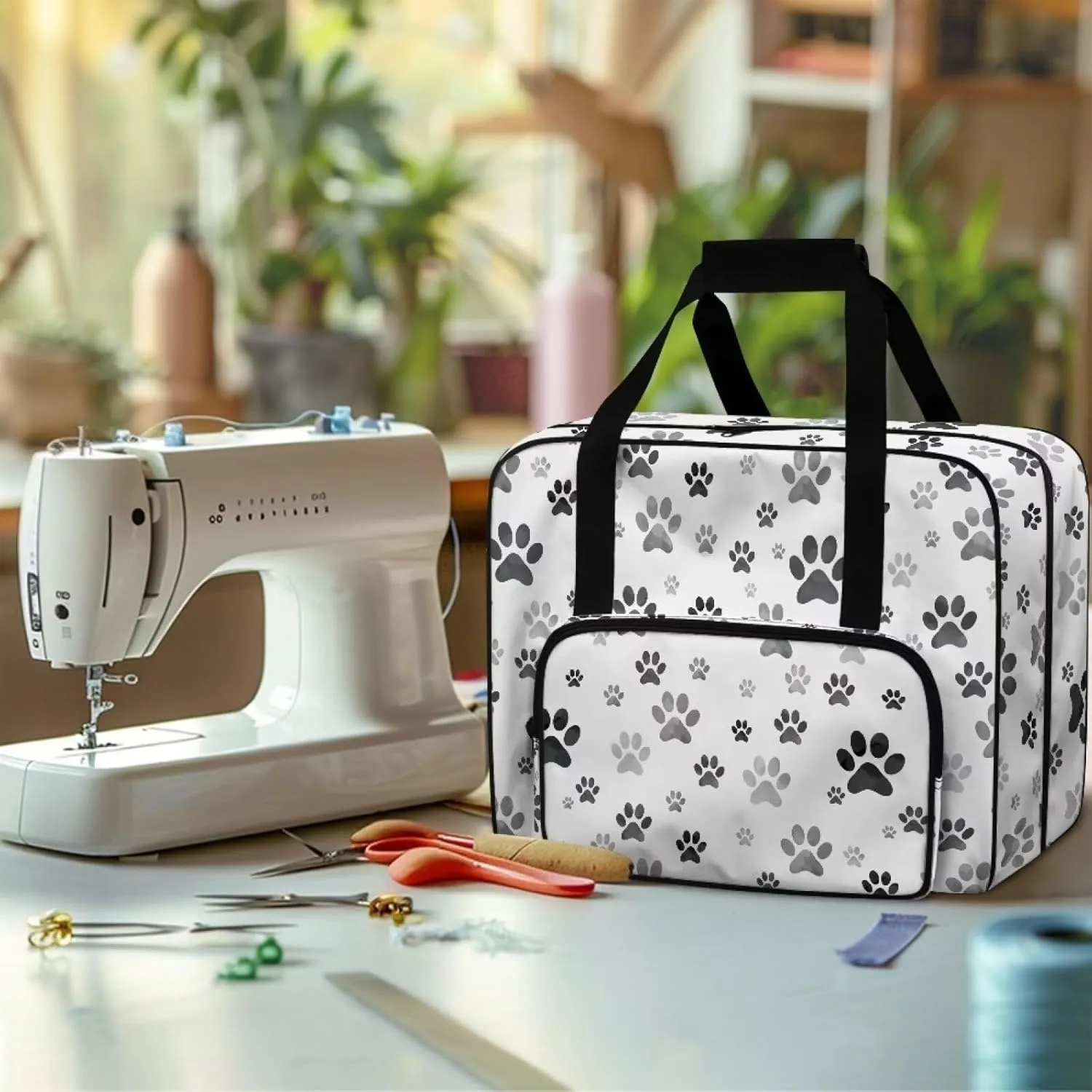Dog Paw American Home Sewing Bag Tote Bag Organizer Sewing Supplies and Accessories，Fits Most Sewing Machines