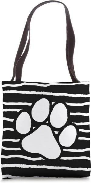 Dog Paw Print Striped Irregular Horizontal Lines Pattern Tote Bag