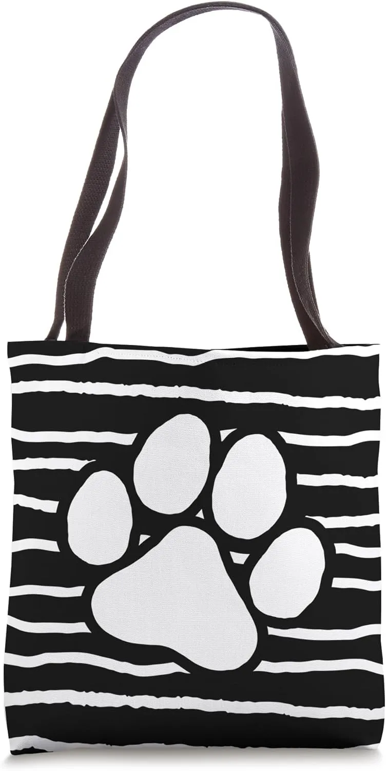Dog Paw Print Striped Irregular Horizontal Lines Pattern Tote Bag